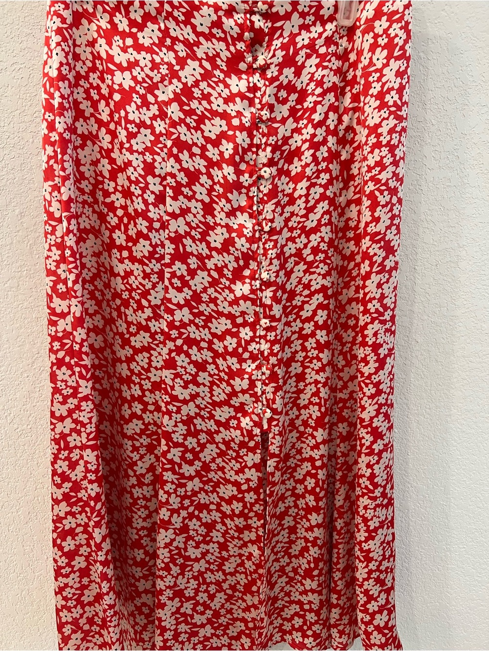 Zara Red Floral Button-Front Maxi Skirt